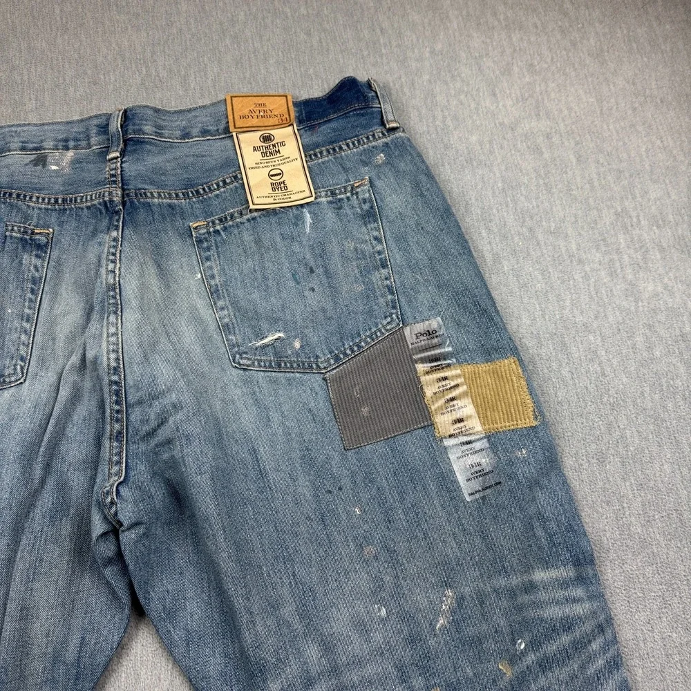 Polo Ralph Lauren Jeans Mens 40X28 Blue The Avery Boyfriend Patched Distressed